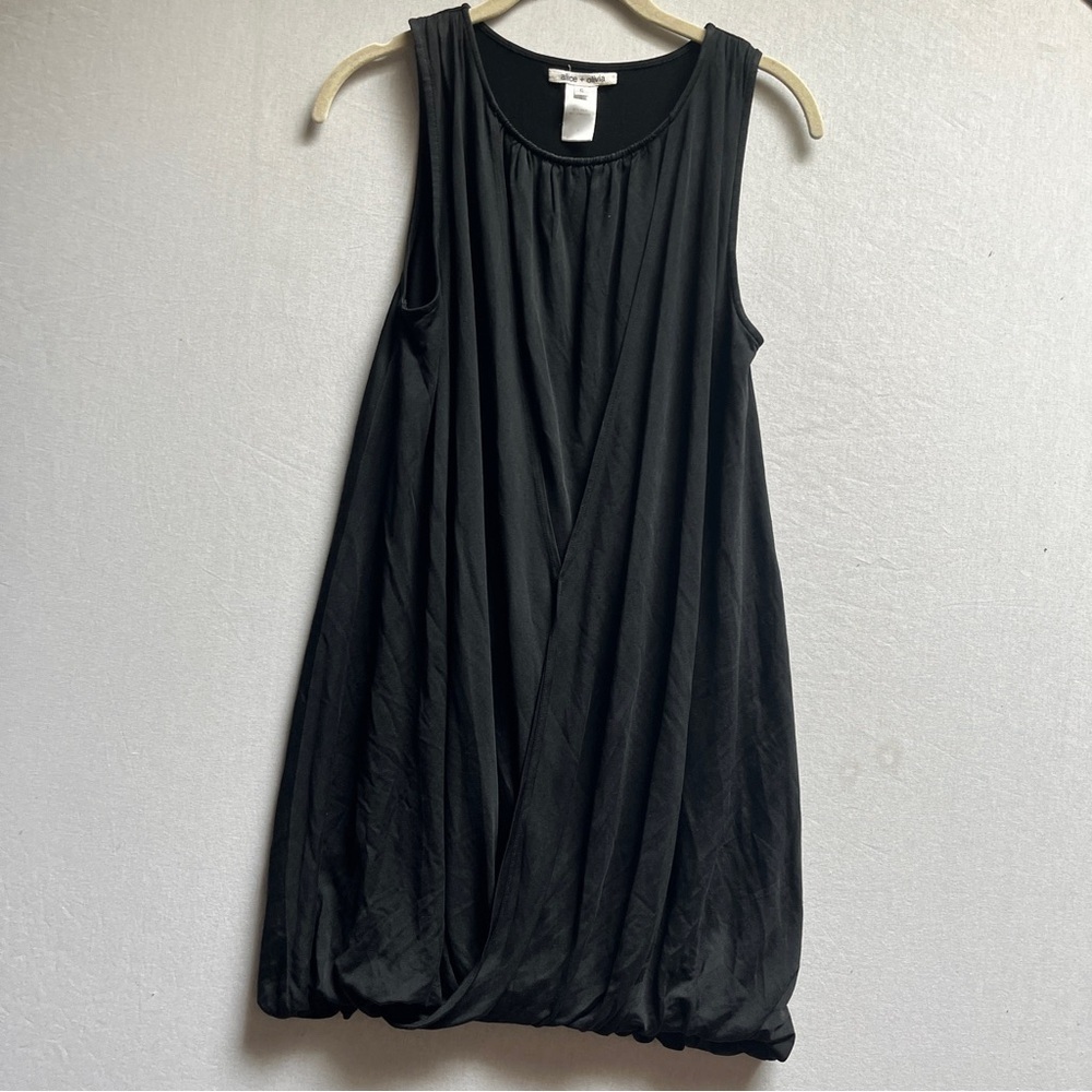 Alice + Olivia Black Silk Blend Sleeveless Bubble Hem Cocktail Mini Dress Size S